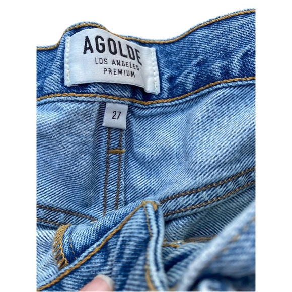 Agolde Blue High-Waisted Distressed Jean Shorts - Picture 3 of 7